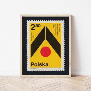 Minimalistisches Polen Chevron Poster, Gelber Gelber Geometrischer Ausstellungsdruck, Polnische Briefmarke Kunst, Abstrakte Moderne Feine Kunst Wanddekoration