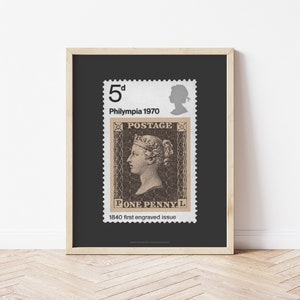 Penny Black Stamp Replica Poster, Grau Queen Victoria Print, Steam Punk Wandkunst, Historische Philatelie Kunst, Post Memorabilie