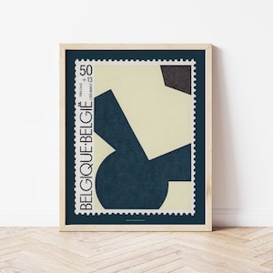 Minimaler Abstrakter, Moderner Kunstdruck, Marineblaues Giclée Fine Art Poster, Jo Delahaut Poster, Belgien Briefmarke, Neutraler Style Gallery Print