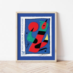 Joan Miro Ausstellungsplakat, Galerie Museum Druck 1975, Vintage französische Briefmarke La Poste, abstrakte zeitgenössische, moderne bildende Kunst