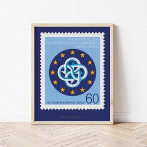 Europäische Union Flagge Poster, EU Gelbe Sterne Wandkunst, Deutschland Berlin Briefmarke Druck, Europa BRexit, Philatelie Stempel Sammeln Geschenkideen