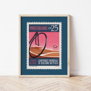 Vintage Cycling World Championship Poster, Italian Road Bike Illustration Art Print, Imola Roma 1968, Art Decor Cyclist Sports Gift Ideas