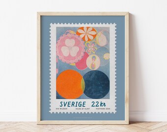 Hilma af Klint Art Print, Minimal Abstract Modern Poster, Neutral Style Exhibition Print, Blue Giclée Fine Art Poster, Swedish Postage Stamp