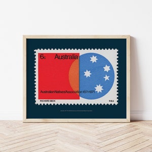 Australia Postage Stamp Poster 1971, Geometric Abstract Contemporary Wall Art Home Decor, Australian Vintage Graphic Design Landscape Print