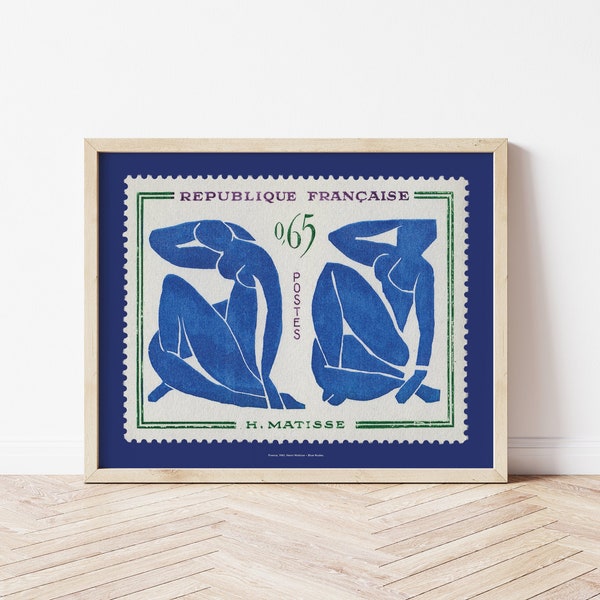 Impression d'exposition de nus bleus Henri Matisse, impression Matisse découpes vintage, affiche d'art de timbre-poste Français, mur d'art contemporain moderne