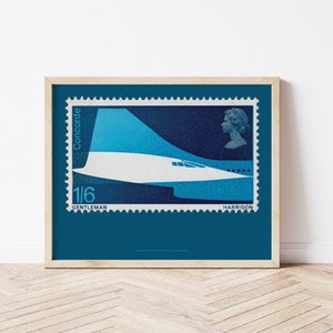 Concorde Illustration Poster, Luftfahrt Abstraktes Flugzeug Druck, Großbritannien Briefmarke, Reise Philatelie Wand Dekor Sammler Geschenk