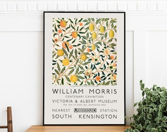 Impresión de William Morris, arte mural de cítricos, póster floral detallado de arte de exposición de galería vintage, póster con patrón de flores de frutas, decoración de comedor