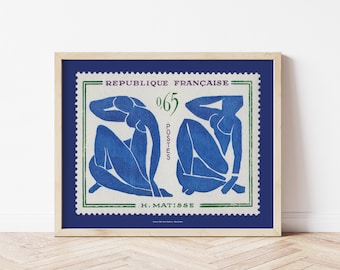 Impresión de la exposición Desnudos azules de Henri Matisse, impresión de Matisse con recortes antiguos, póster de arte con sellos postales franceses, arte de pared contemporáneo moderno
