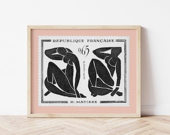 Impresión de la exposición de la serie Desnudos neutros de Henri Matisse, impresión recortada de Matisse, póster de arte de sellos postales franceses, arte de pared contemporáneo moderno