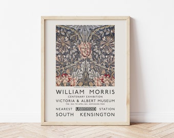 William Morris Print, Exhibition Art Flower Poster, Detailed Floral Wall Art, Vintage Honeysuckle Pattern Poster, V&A Museum Quality Art