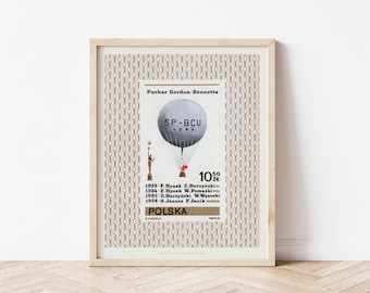 Vintage Bronze Hot Air Balloons Set Poster, Steampunk Wall Art, Kids Room Decor, Retro Aviation Airship for Nursery, Postage Stamp