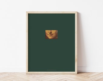 Mona Lisa Stamp Art Poster, Classic Art Reworked, Abstract Smile Crop Print, Modern da Vinci Portrait Gallery Wall, Iconic Renaissance Art