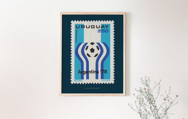 Printable Vintage Argentina Football World Cup Poster, Vintage Uruguay Soccer Postage Stamp Digital Download Print, Gift for Football Fan, image 3