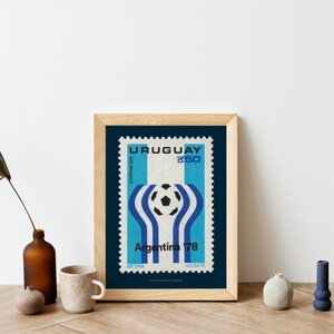 Printable Vintage Argentina Football World Cup Poster, Vintage Uruguay Soccer Postage Stamp Digital Download Print, Gift for Football Fan, image 2