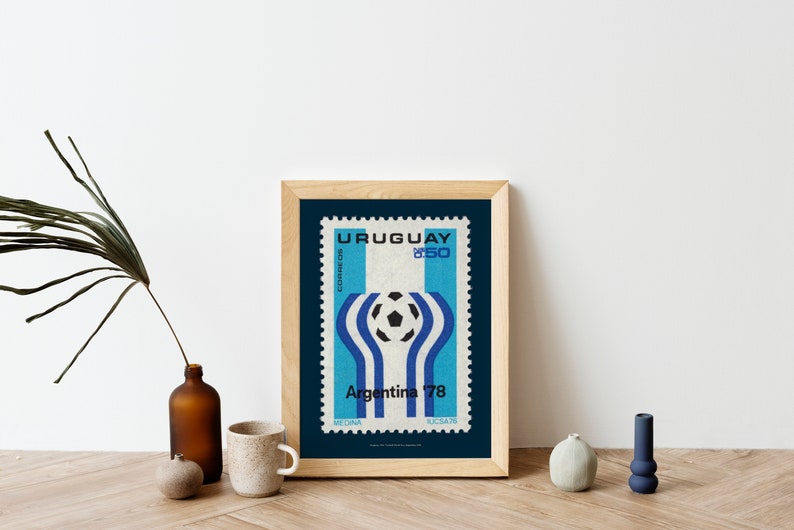Printable Vintage Argentina Football World Cup Poster, Vintage Uruguay Soccer Postage Stamp Digital Download Print, Gift for Football Fan, image 2