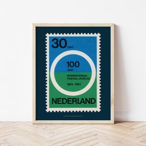 Geometrischer Kreis Mid Century Modern Kunst Poster, Niederlande Briefmarke Kunst, zeitgenössische Wandkunst, Retro Philatelie Grafikdesign Druck