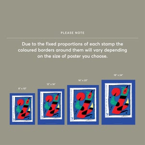May include: A poster featuring a vintage French stamp with a colorful abstract design. The stamp is surrounded by a blue border and the text "REPUBLIQUE FRANCAISE" is printed on the stamp. The poster is available in various sizes, from 8x10 inches to 18x24 inches.