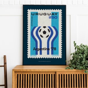 Printable Vintage Argentina Football World Cup Poster, Vintage Uruguay Soccer Postage Stamp Digital Download Print, Gift for Football Fan, image 4