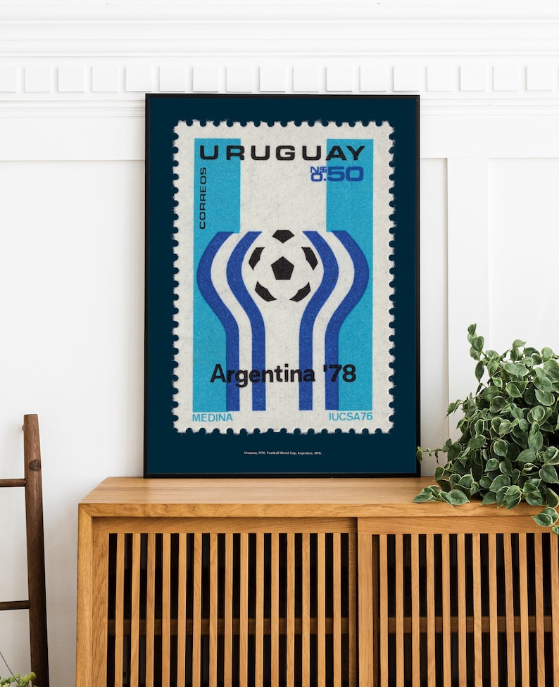 Printable Vintage Argentina Football World Cup Poster, Vintage Uruguay Soccer Postage Stamp Digital Download Print, Gift for Football Fan, image 4