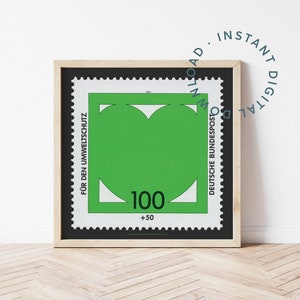 Eco grünes Herz druckbares Poster, Umweltnachhaltigkeit Druck, Planet Gesundheitsbewusstsein, Liebe Eco Krieger Geschenk, deutsche Briefmarke