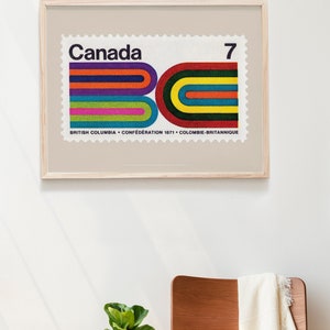 Bold Retro Abstract Stripes Poster, Mid Century Modern Geometric Print, British Columbia Canadian Postage Stamp Art, 1970s Style Artwork image 3