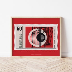Bauhaus Kunst Poster, Red Moholy-Nagy Bauhaus Ausstellungsdruck, 1930, Vintage Deutsche Briefmarke Kunst, Mid Century Modern Fine Art Wanddekoration