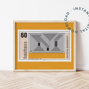 Druckbares Bauhaus Kunst Poster Digitaler Download, Gelb Josef Albers Bauhaus Ausstellung, Selbst drucken, Vintage Deutsche Briefmarke Kunst