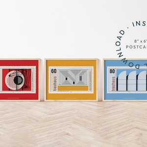 Set von 3 Bauhaus Art druckbare Postkarten, Moholy-Nagy, Albers, Gropius, Ausstellung 8 x 6 "Karten, Mid Century Modern Fine Art Download