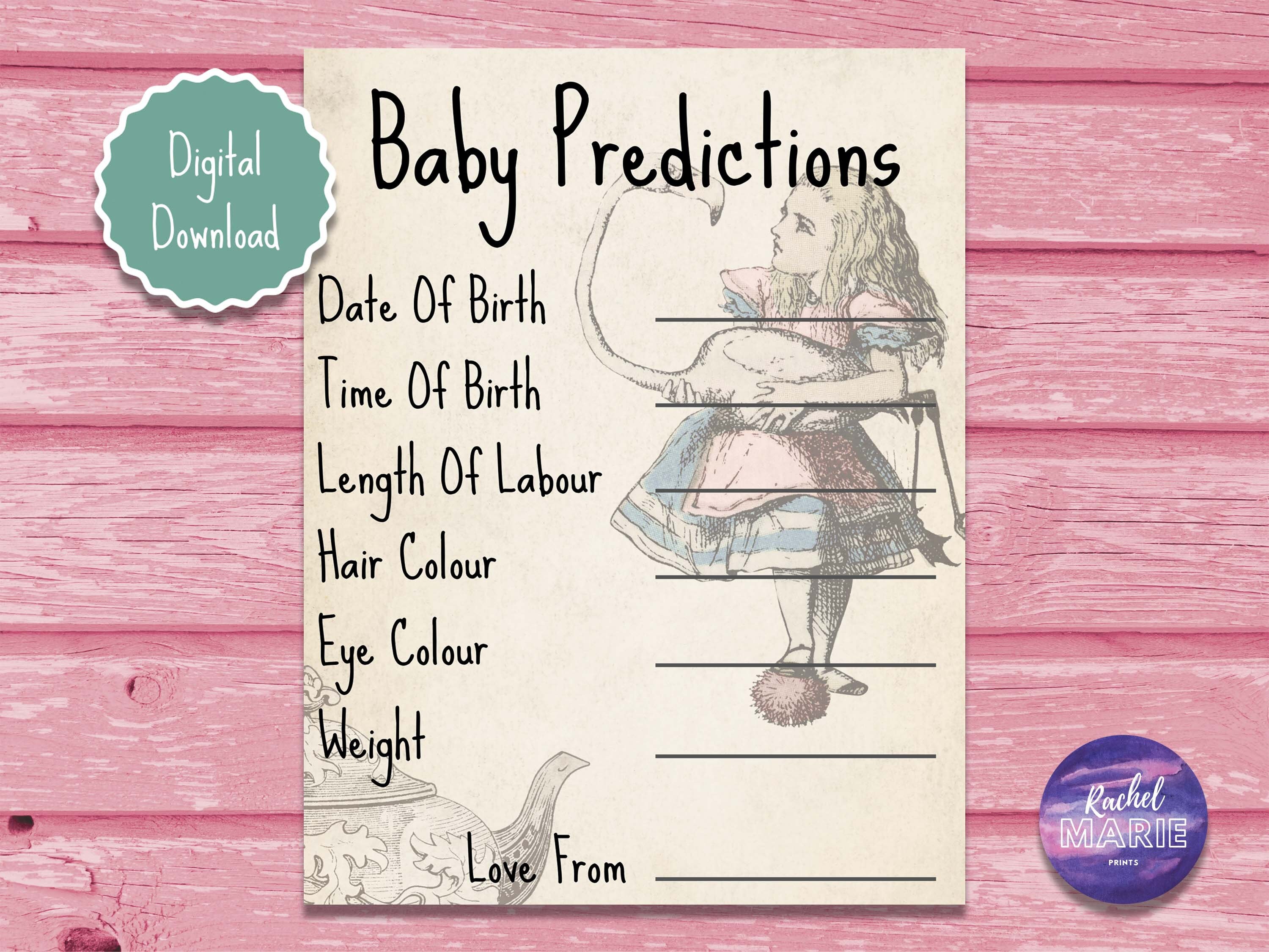 Alice In Wonderland Theme Baby Shower Game Printable Instant Etsy