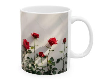 Red Rose Garden Coffee Mug: Floral Gift for Gardener