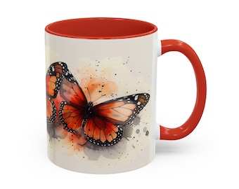 Watercolor Monarch Butterfly Coffee Mug: Floral Garden Gift