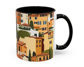 Mediterranean Village Accent Coffee Mug | Italian Townscape, Tuscan Buildings