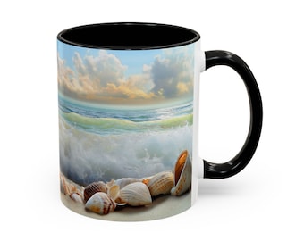 Beach Love Tasse: Muscheln & Meereswellen, Geschenk für Sie/Ihn
