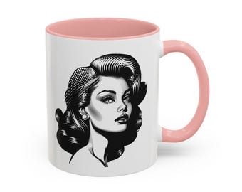 Vintage Glam Girl Coffee Mug: 50's Fashion, Birthday Gift