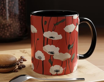 Poppy Garden Coffee Mug, Floral Ceramic Mug Gift