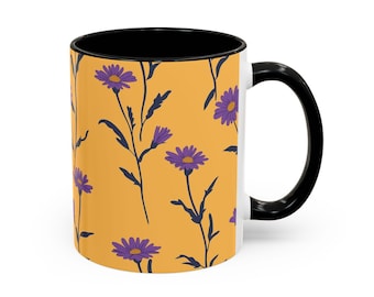 Violet Aster Flower Mug - Floral Coffee Mug, Gardener Gift