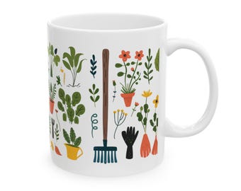 Gardener Mug: Floral Gardening Tools Ceramic Coffee Mug