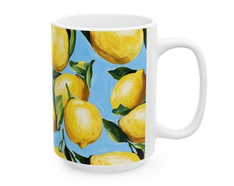 Caneca de café de cerâmica com tema de limoeiro: decoração de cozinha com tema cítrico