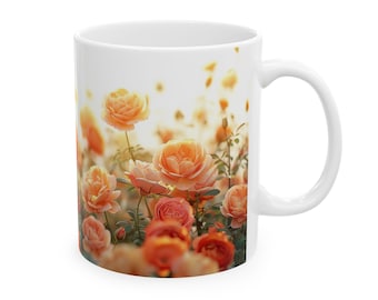 Floral Coffee Mug: Roses Garden, Gift for Gardener