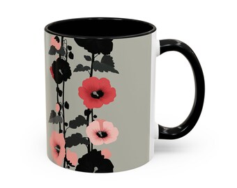 Black Night Hollyhock Coffee Mug: Floral Garden Gift