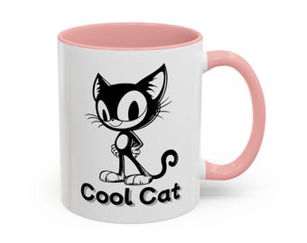 Whimsical Cat Ceramic Coffee Mug, Cat Lover Gift