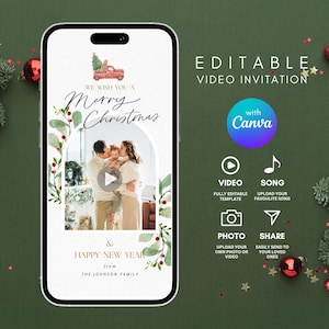 Digital Christmas Card, Electronic Merry Christmas Greeting Template, Instant Download, Smartphone, Text Message, Edit with Template