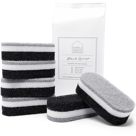 6‑Pack Non‑Scratch Kitchen Sponges | Fast‑Drying Reusable Scrubbers | Modern Black Polyurethane Foam