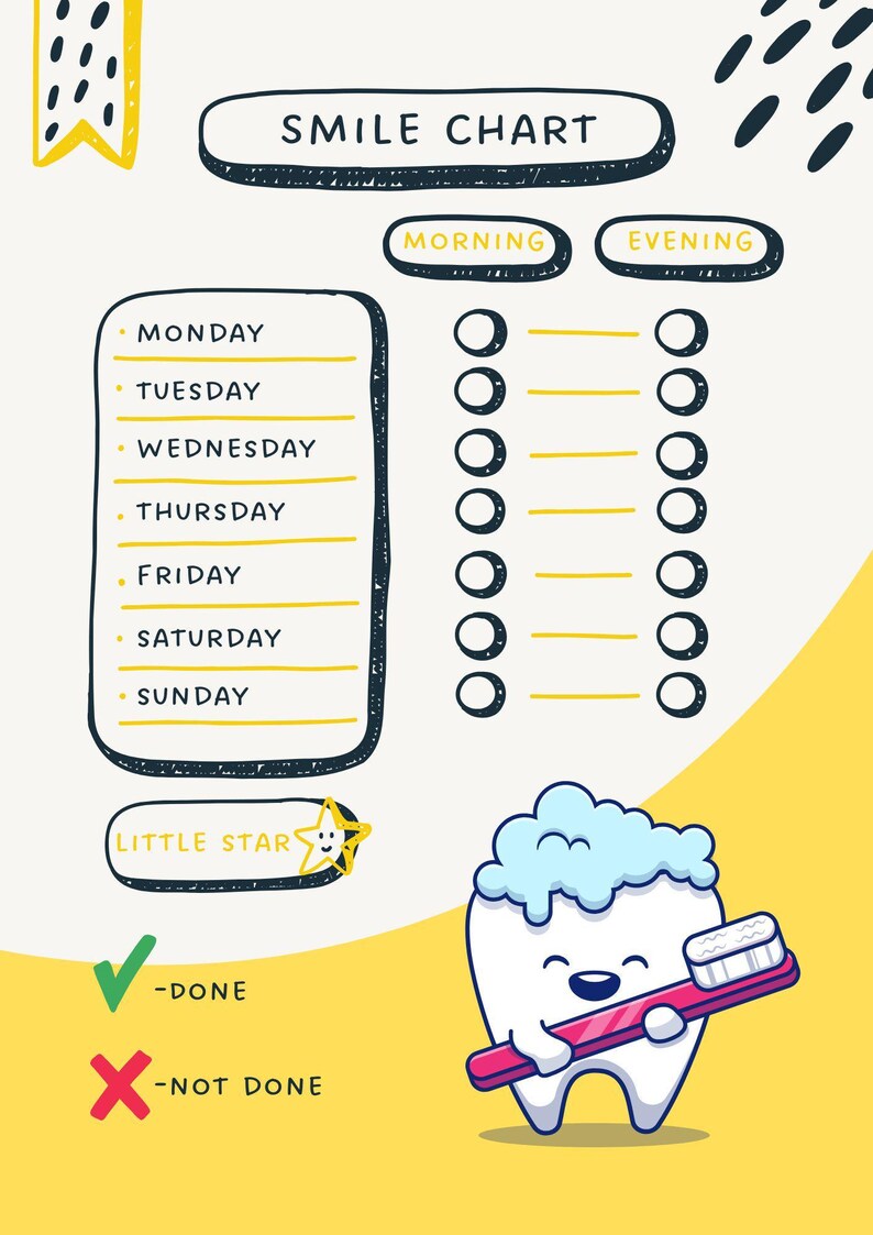 Snile Chart Teeth Brushing Chart - Etsy