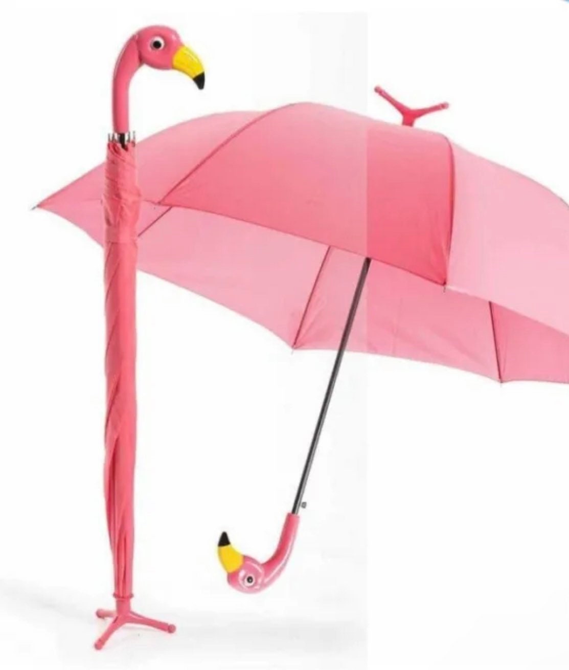 Pink Flamingo Frills Plain Umbrella With Stand~Cute