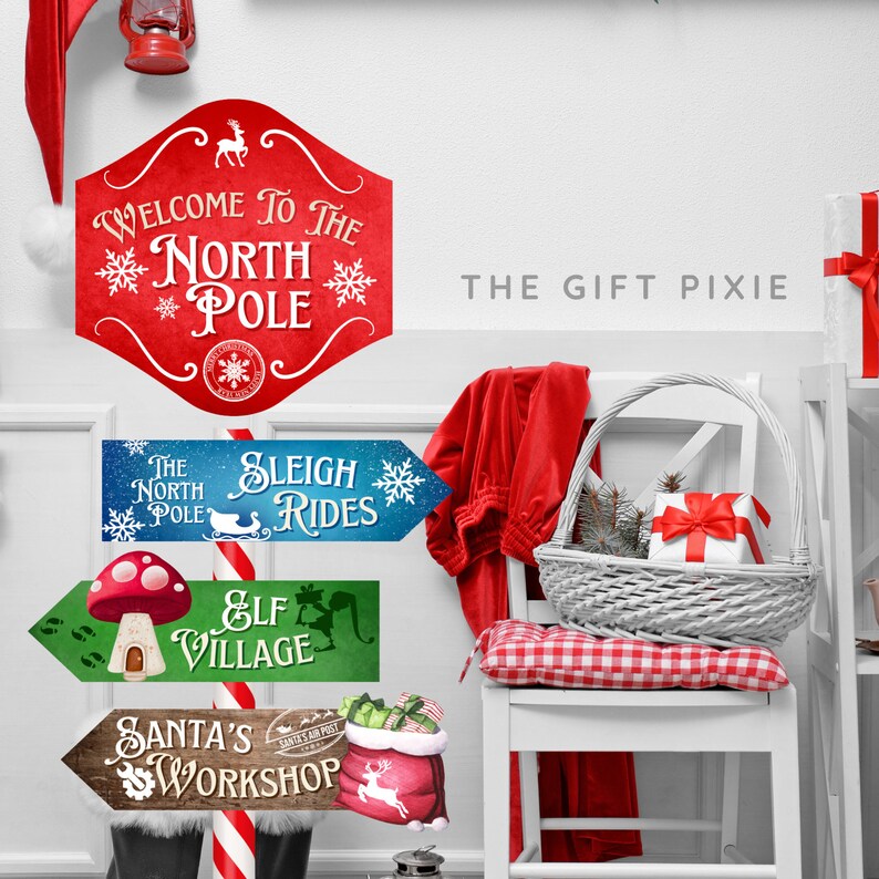 North Pole Signpost, Printable North Pole Sign, North Pole Directional Sign, Christmas Party ...