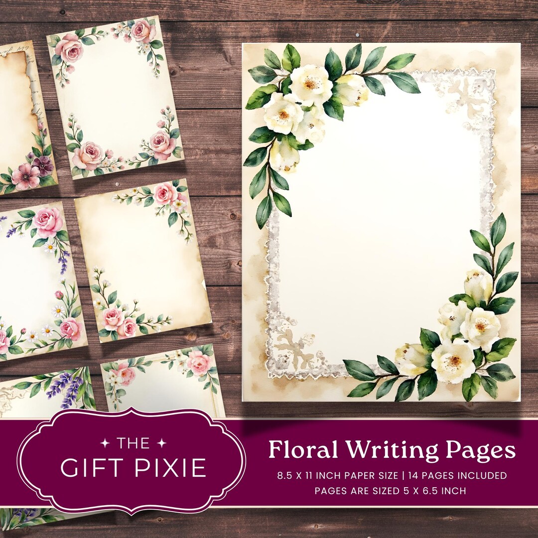 Floral Junk Journal Pages, Printable Writing Stationery, Vintage ...