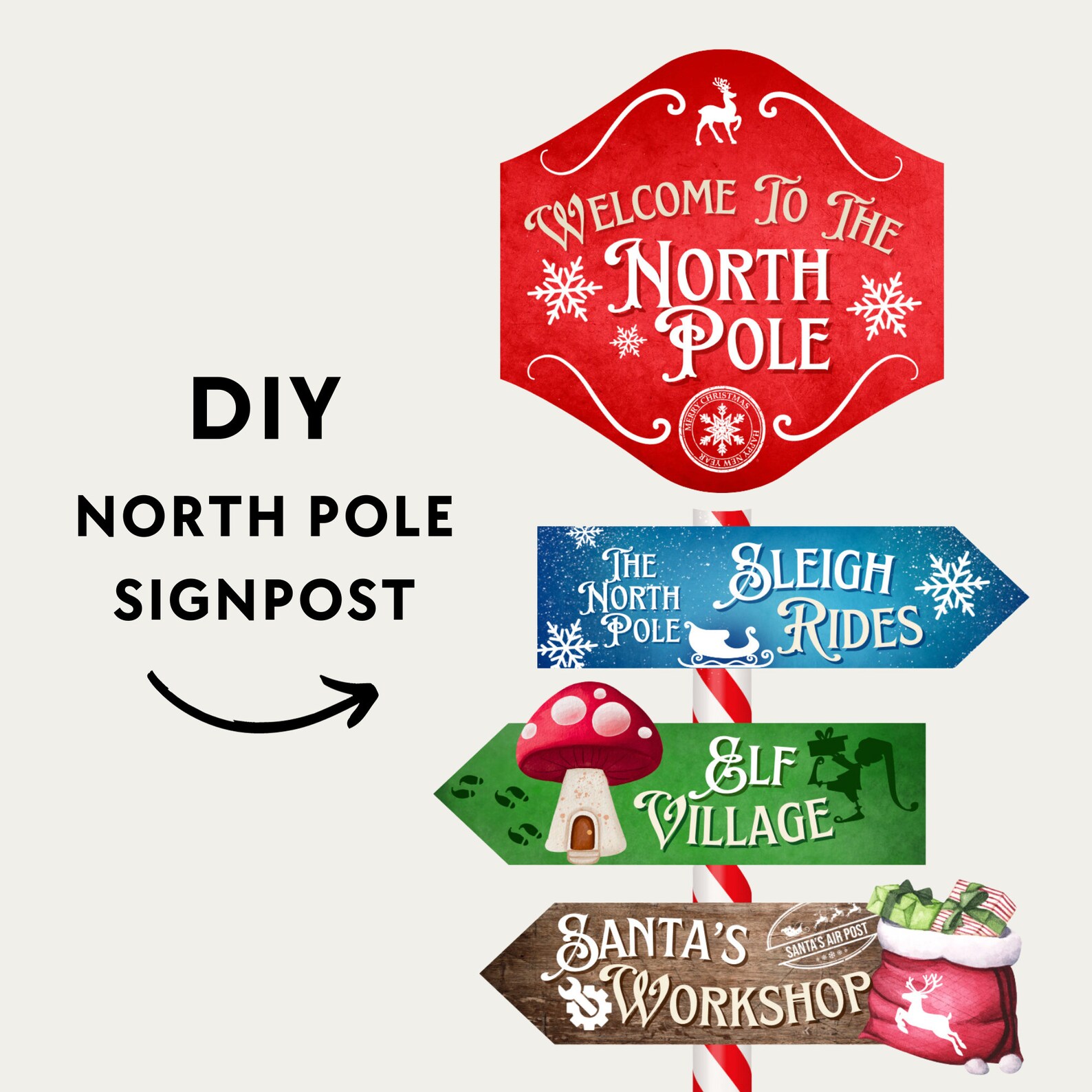 North Pole Signpost, Printable North Pole Sign, North Pole Directional