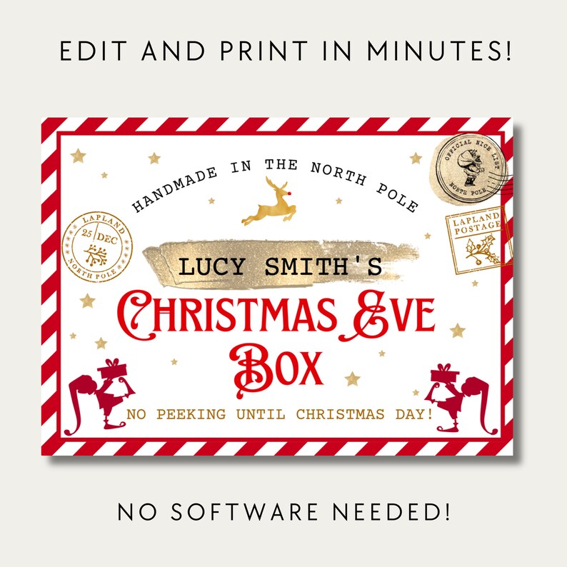 EDITABLE Christmas Eve Box Stickers, Personalised Christmas Eve Box ...