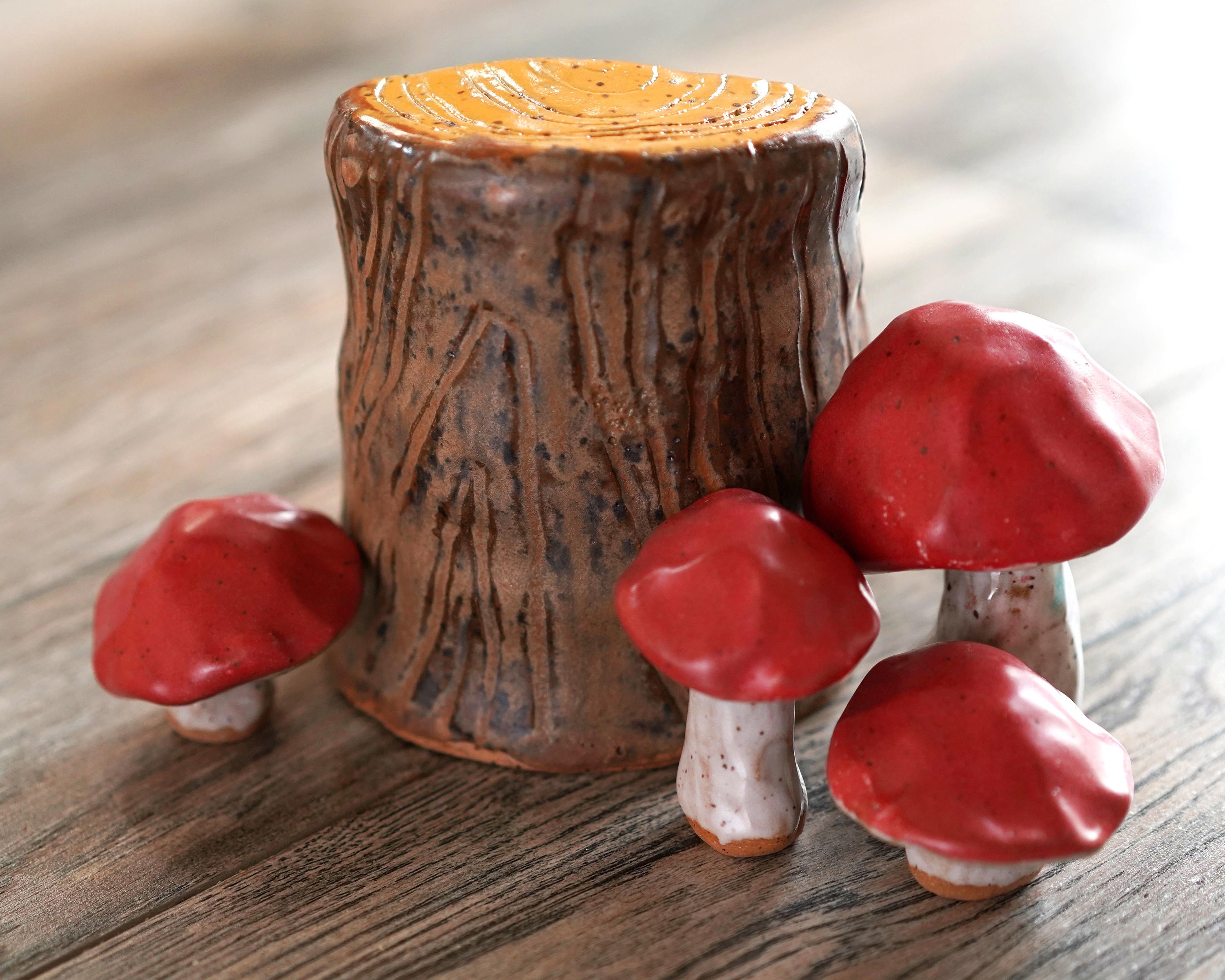 Pottery/ceramic Mushrooms and Log Decorative Ceramic Etsy